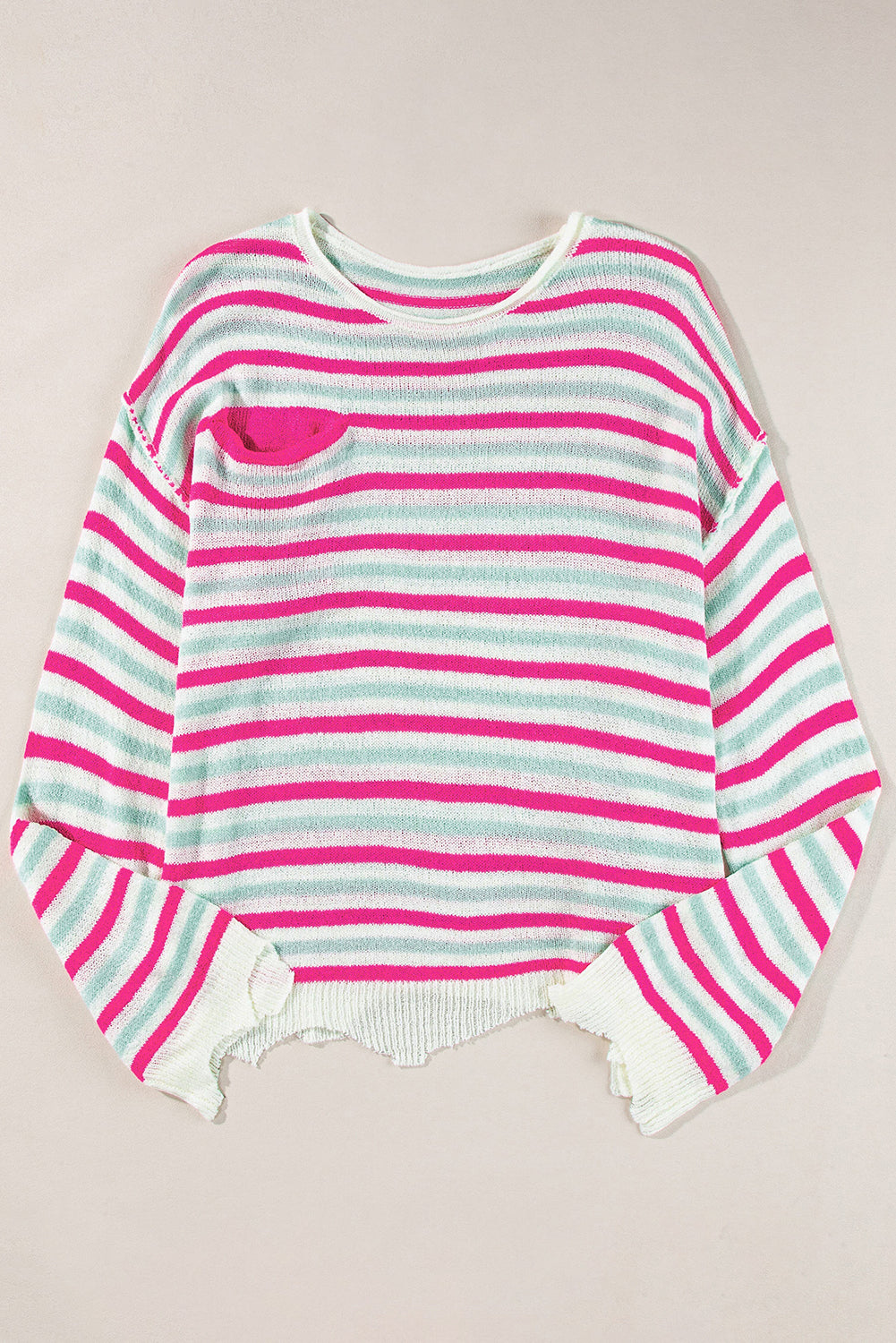 Rose Stripe Oversized Drop Shoulder Sweater with Pocket Sweaters JT's Designer Fashion