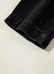 Black Side Pockets Lapel Collar Denim Jacket Denim Jackets JT's Designer Fashion