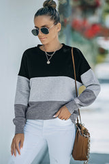 Colorblock Black Contrast Stitching Sweatshirt with Slits Sweatshirts & Hoodies JT's Designer Fashion