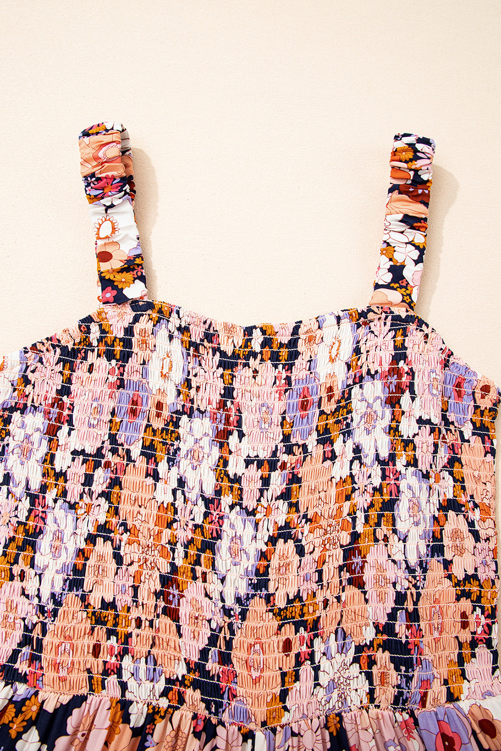 Black Floral Print Smocked High Waist Square Neck Jumpsuit Jumpsuits & Rompers JT's Designer Fashion