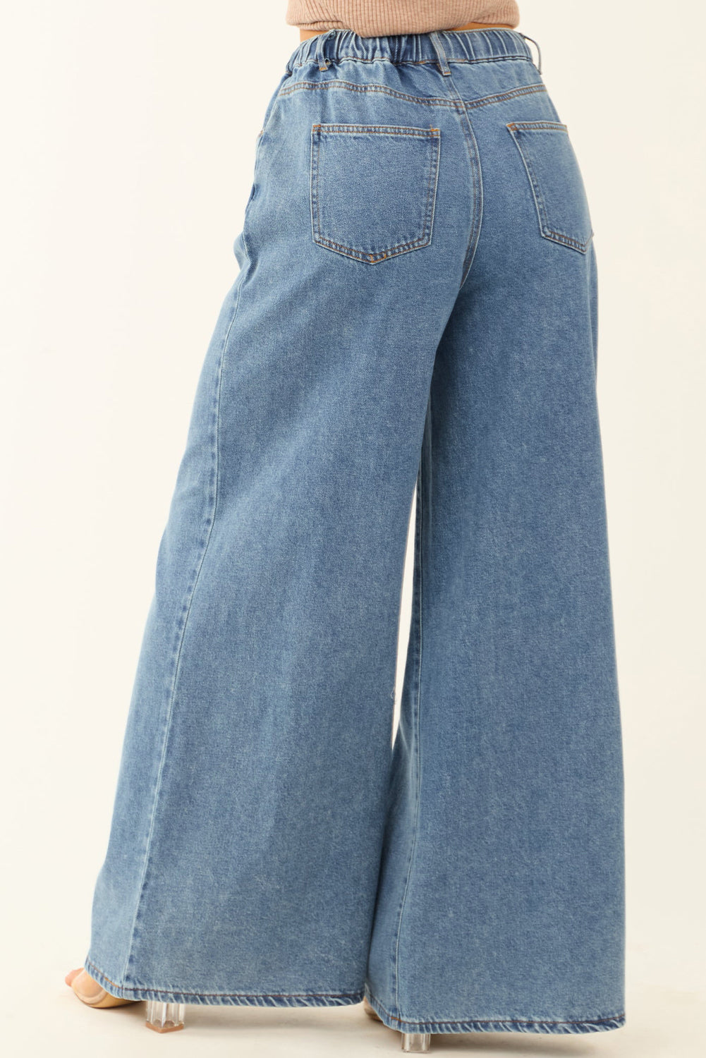 Dusk Blue Medium Wash Super Wide Leg Denim Pants Jeans JT's Designer Fashion