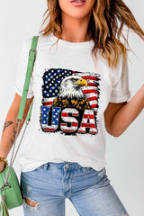 White USA Flag Eagle Graphic 4th July T Shirt Graphic Tees JT's Designer Fashion