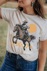 White Sunset Cowboy Print Western Fashion T Shirt Graphic Tees JT's Designer Fashion