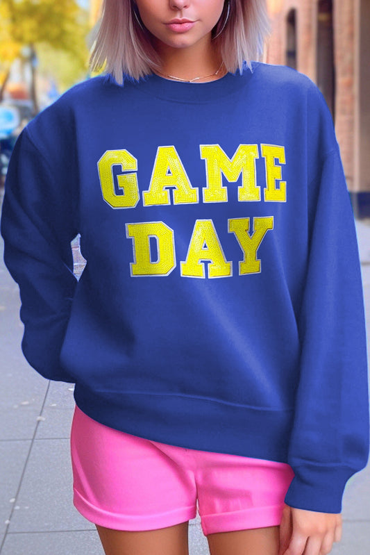 Dark Blue Game Day Crew Neck Graphic Pullover Sweatshirt Sweatshirts & Hoodies JT's Designer Fashion