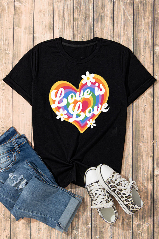 Black Love is Love Rainbow Heart Graphic Crewneck Tee Graphic Tees JT's Designer Fashion