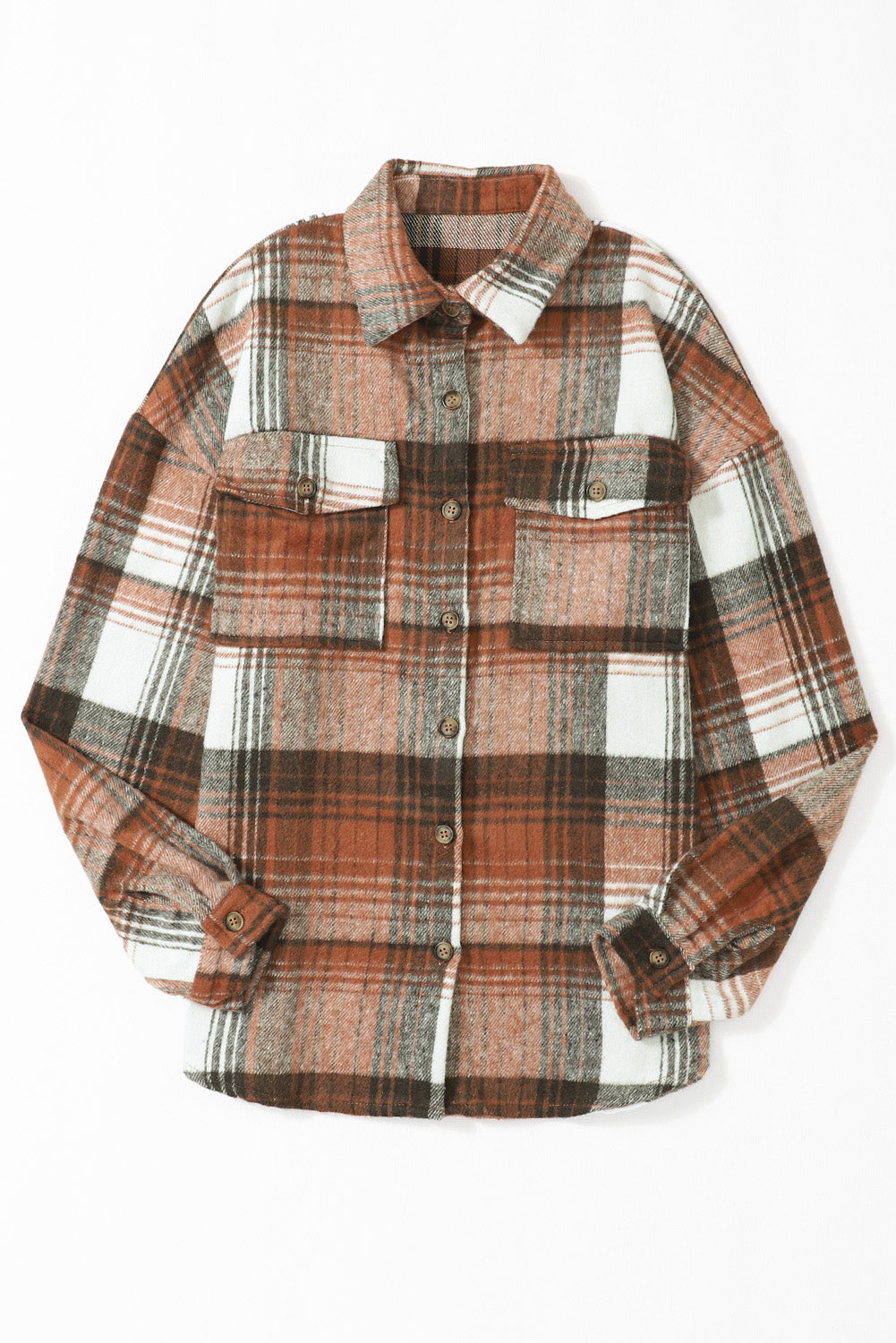 Brown Plaid Flap Pockets Shacket Plaid Shackets JT's Designer Fashion
