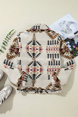 Beige Aztec Printed Stand Neck Zip Up Jacket Jackets JT's Designer Fashion