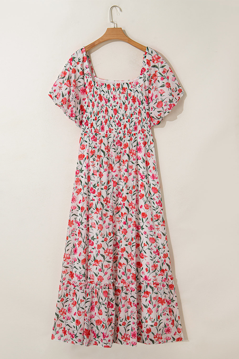 Pink Plus Size Floral Square Neck Puff Sleeve Ruffle Maxi Dress Plus Size Dresses JT's Designer Fashion