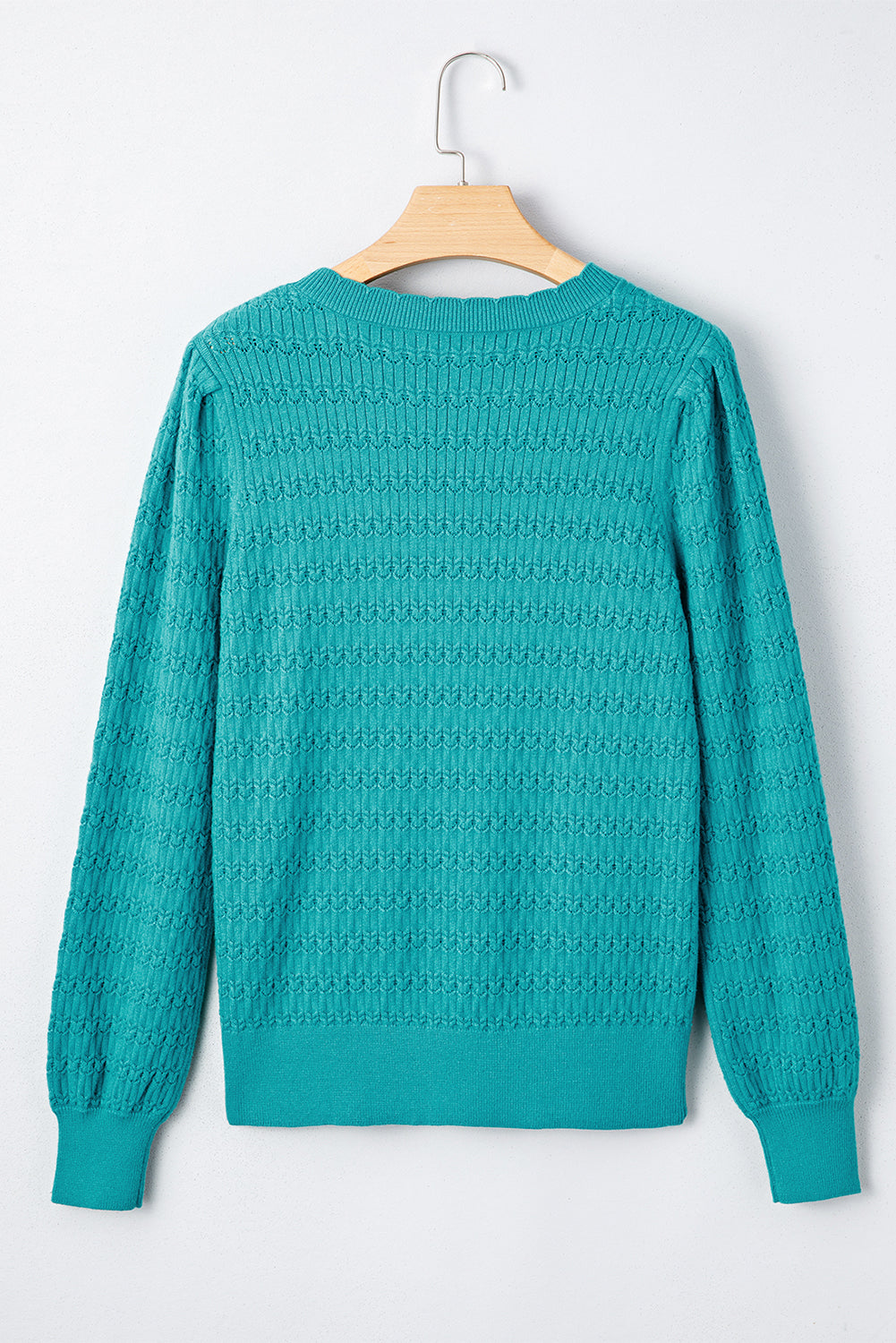 Sea Green Trendy Pattern Knit Ribbed Cuffs Crew Neck Sweater Sweaters JT's Designer Fashion