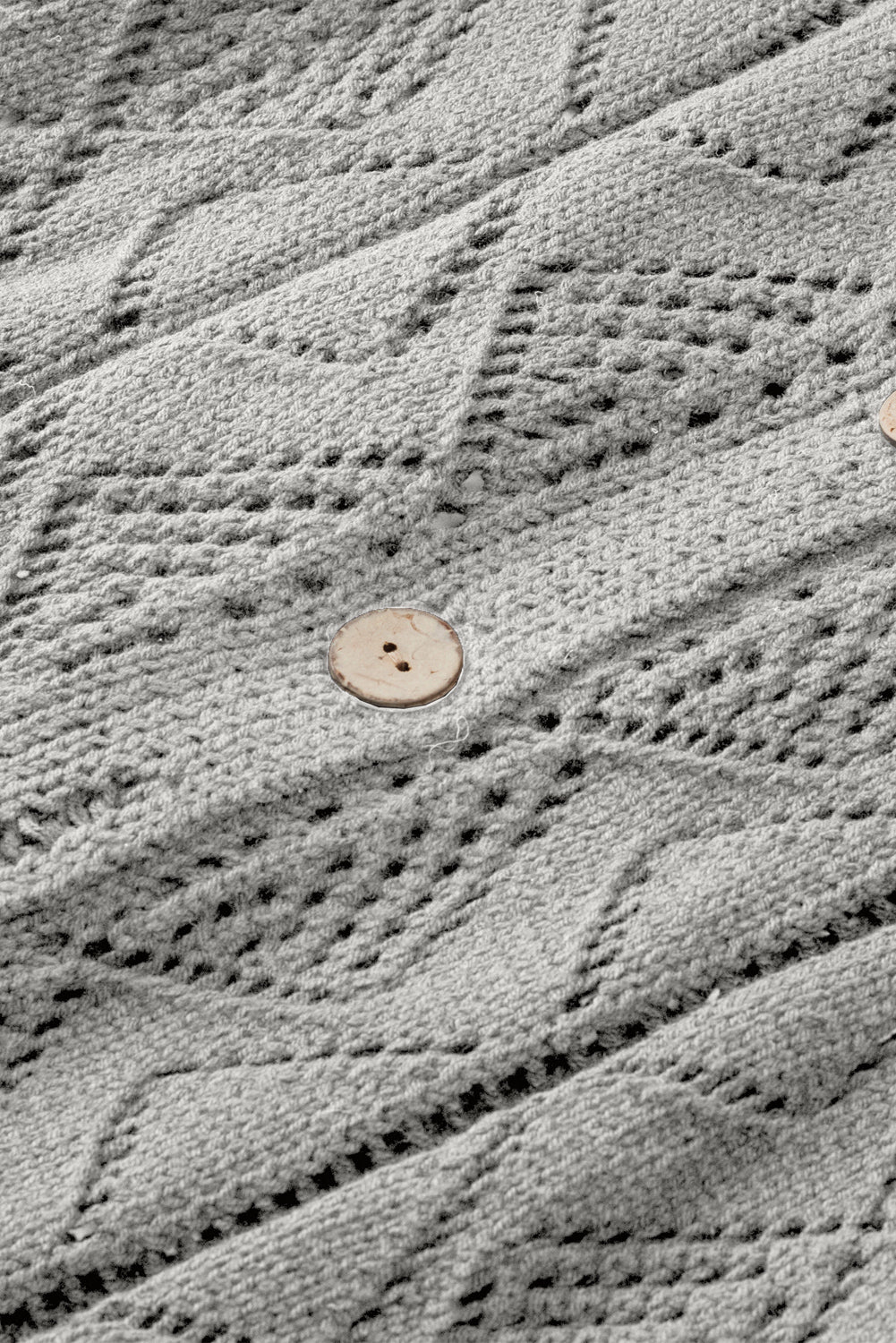 Gray Hollow-out Openwork Knit Cardigan Cardigans JT's Designer Fashion