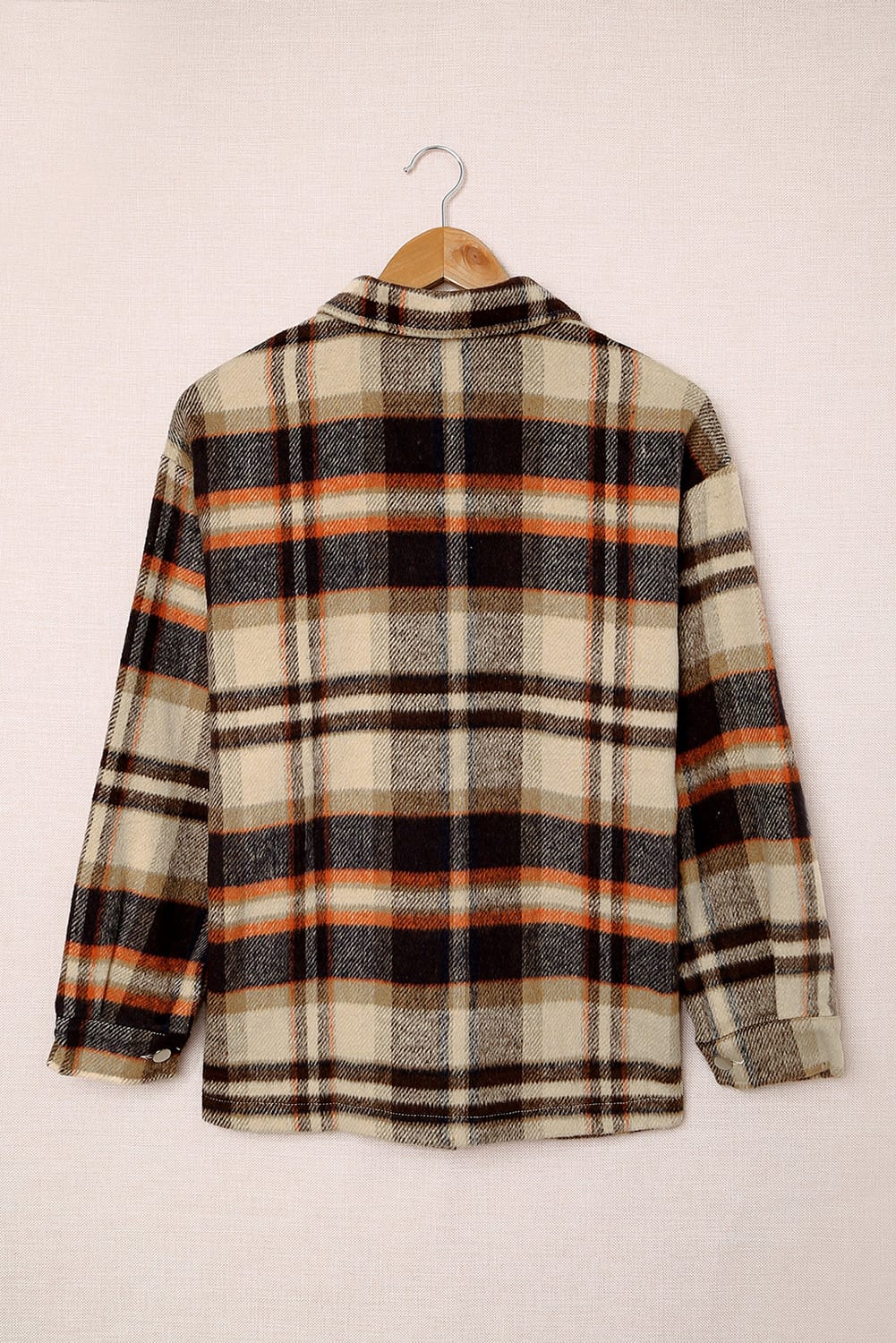 Orange Geometric Plaid Print Pocketed Shacket Plaid Shackets JT's Designer Fashion
