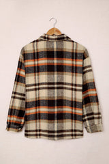 Orange Geometric Plaid Print Pocketed Shacket Plaid Shackets JT's Designer Fashion