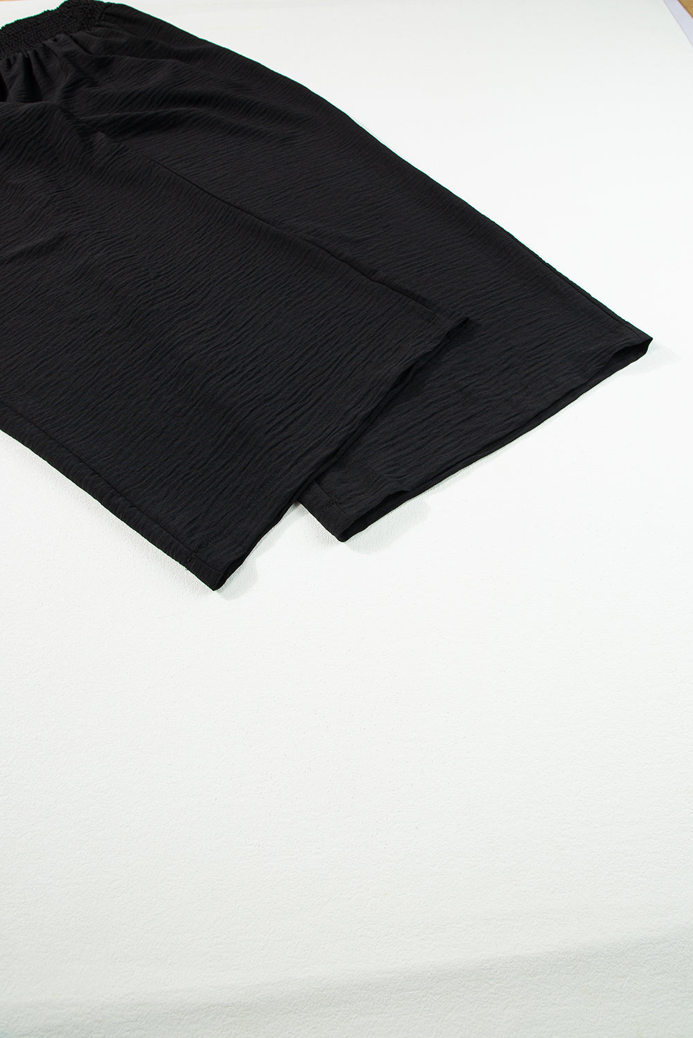 Black Shirred High Waist Plus Size Wide Leg Pants Plus Size Bottoms JT's Designer Fashion