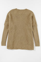 Camel Checkered Textured Batwing Sleeve Sweater Sweaters & Cardigans JT's Designer Fashion