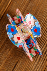 Light Blue Vibrant Flower Print Transparent PVC Hair Clip Headwear JT's Designer Fashion