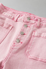 Apricot Pink Multi Buttons Raw Edge Crop Jeans Jeans JT's Designer Fashion