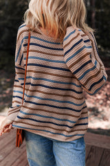 Multicolour Striped Knitted Drop Shoulder Round Neck Sweater Multicolour 55%Acrylic+45%Cotton Sweaters JT's Designer Fashion