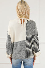 Black Neutral Colorblock Tie Back Sweater Sweaters & Cardigans JT's Designer Fashion