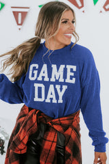 Bluing Corded GAME DAY Graphic Long Sleeve Crewneck Top Long Sleeve Tops JT's Designer Fashion