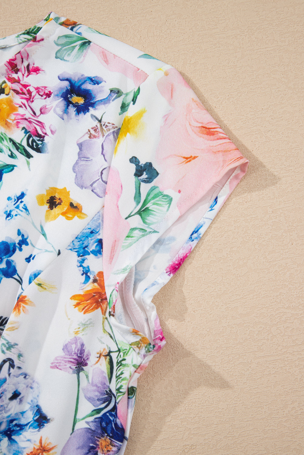 Sky Blue Vibrant Floral Print Cap Sleeve Mini Dress Floral Dresses JT's Designer Fashion