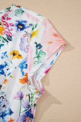 Sky Blue Vibrant Floral Print Cap Sleeve Mini Dress Floral Dresses JT's Designer Fashion