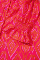 Strawberry Pink Western Aztec Geometric Ruffled 3/4 Sleeve Shirt Blouses & Shirts JT's Designer Fashion