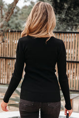 Black Ribbed Knit Cold Shoulder Sweater Sweaters JT's Designer Fashion