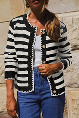 White Stripe Chic Golden Button Cardigan Sweater Cardigans JT's Designer Fashion