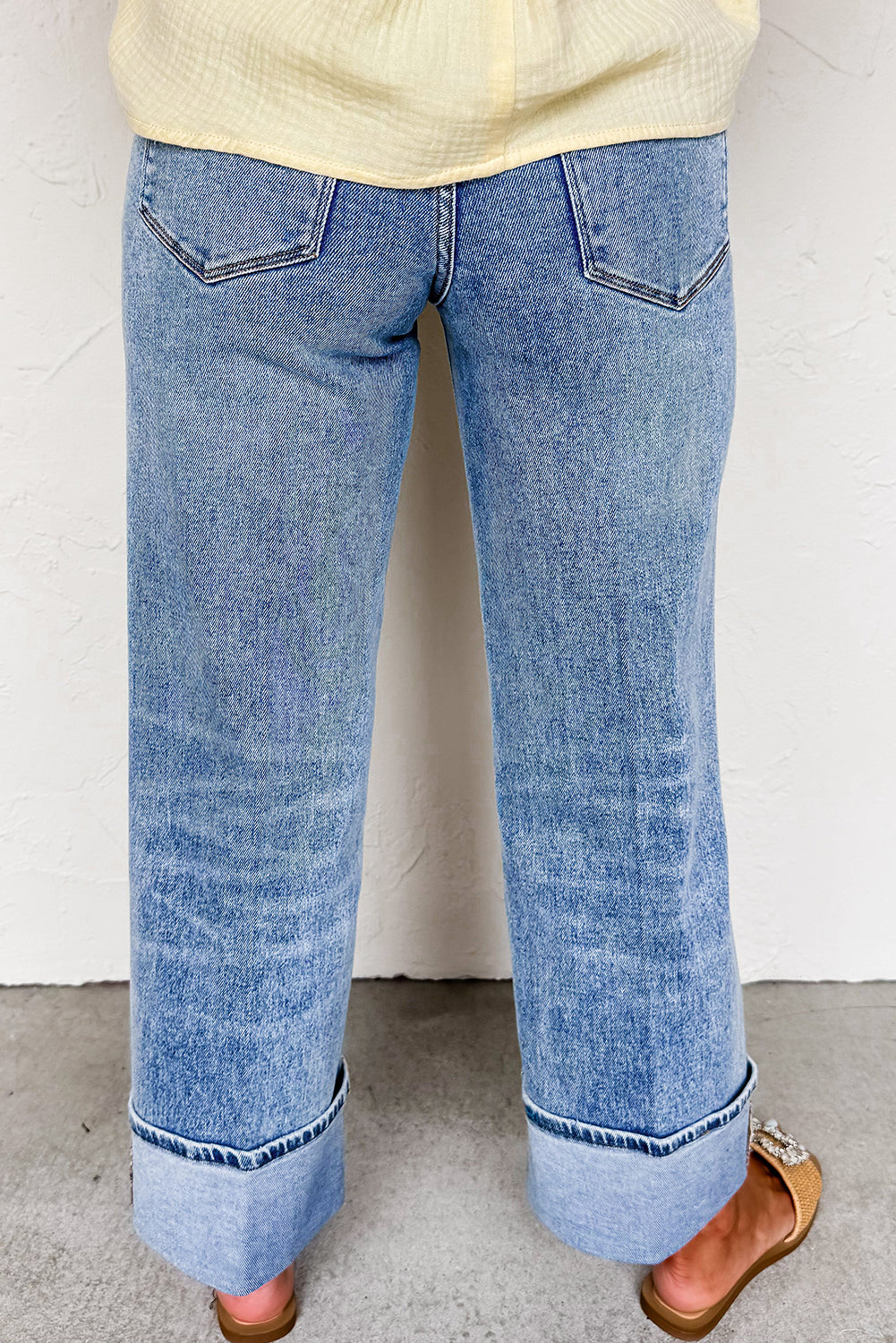 Myosotis Center Seam Cuffed Hem Straight High Waist Jeans Jeans JT's Designer Fashion
