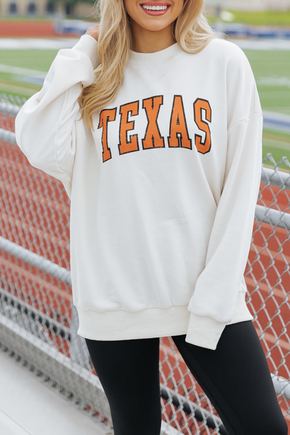 White TEXAS Graphic Drop Shoulder Crewneck Sweatshirt White 50%Polyester+50%Cotton Graphic Sweatshirts JT's Designer Fashion