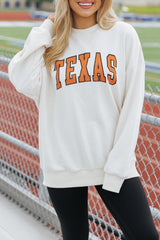 White TEXAS Graphic Drop Shoulder Crewneck Sweatshirt White 50%Polyester+50%Cotton Graphic Sweatshirts JT's Designer Fashion