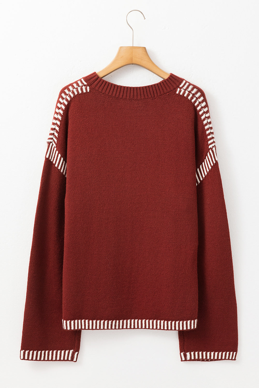 Red Dahlia Color Contrast Trim Drop Shoulder Crew Neck Sweater Sweaters JT's Designer Fashion