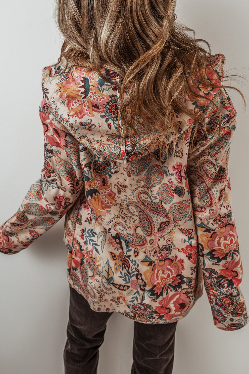 Beige Vintage Paisley Floral Printed Sherpa Lined Hooded Jacket Jackets JT's Designer Fashion