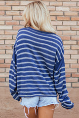 Sky Blue Stripe Drop Shoulder Casual Sweater Sweaters JT's Designer Fashion