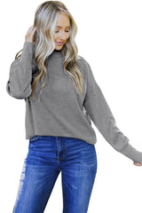 Gray Ribbed Zip Knit Top Long Sleeve Tops JT's Designer Fashion