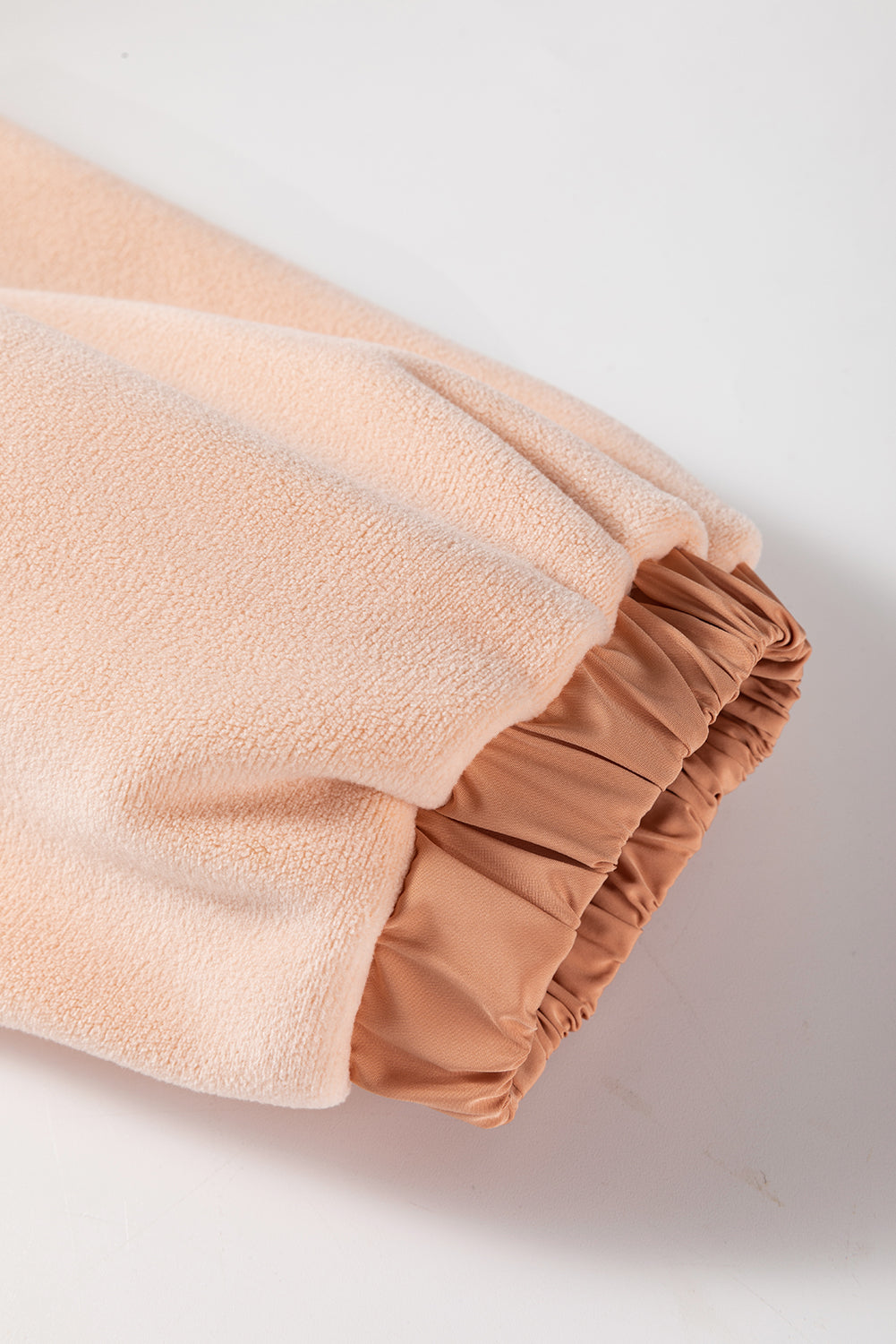 Light French Beige Colorblock Patchwork Half Zip Oversized Sherpa Hoodie Sweatshirts & Hoodies JT's Designer Fashion