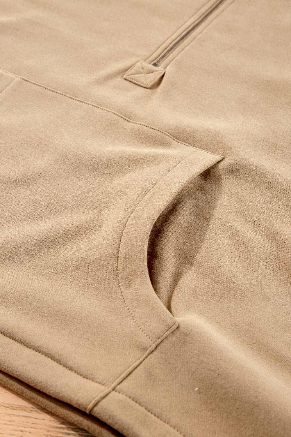 Parchment Fleece Lined Half Zipper Kangaroo Pockets Loose Hoodie Sweatshirts & Hoodies JT's Designer Fashion