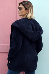 Blue Pink Soft Fleece Hooded Open Front Jacket Jackets JT's Designer Fashion