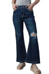 Real Teal High Rise Ripped Bell Bottom Jeans Jeans JT's Designer Fashion