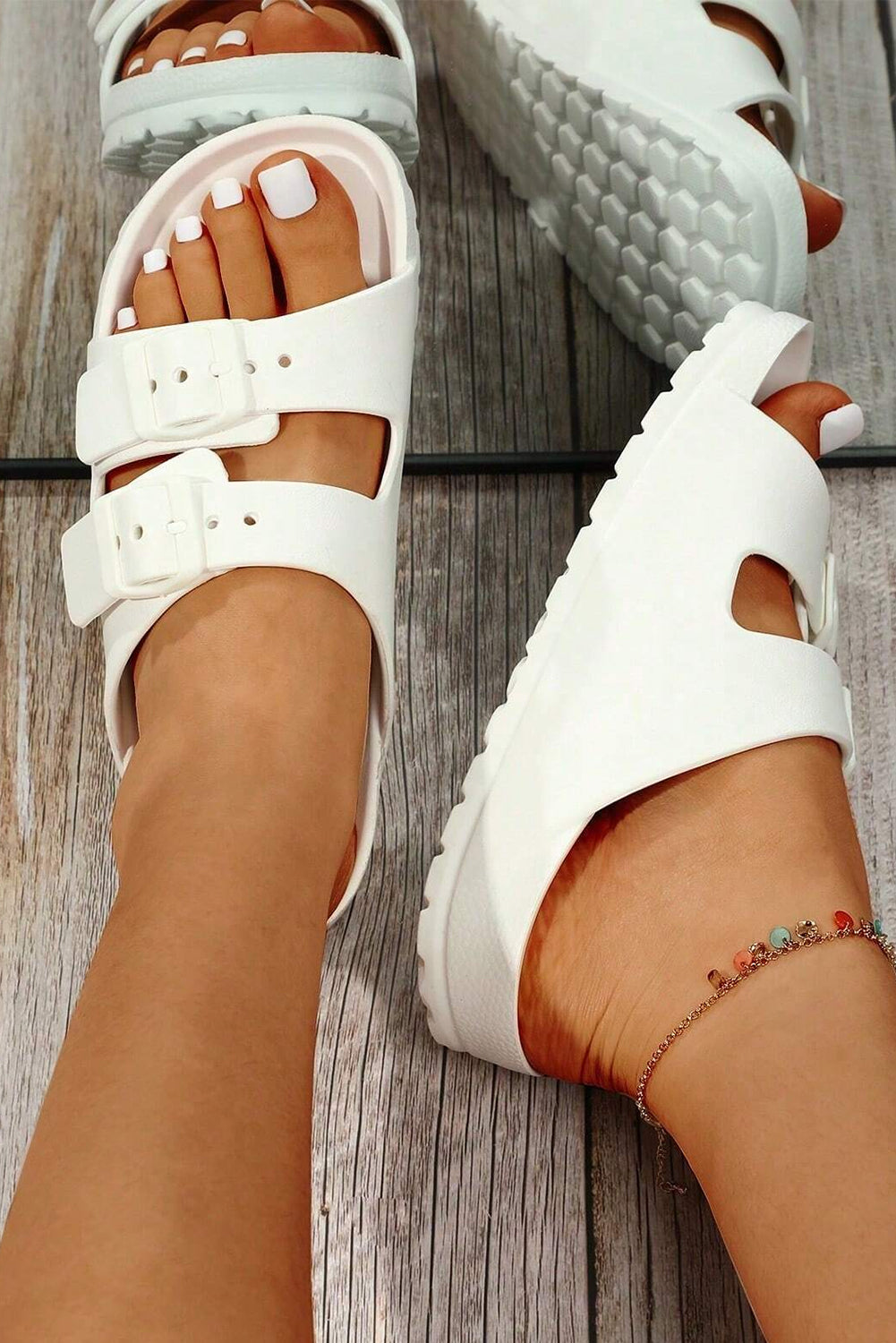 White Double-buckle EVA Slippers Slippers JT's Designer Fashion