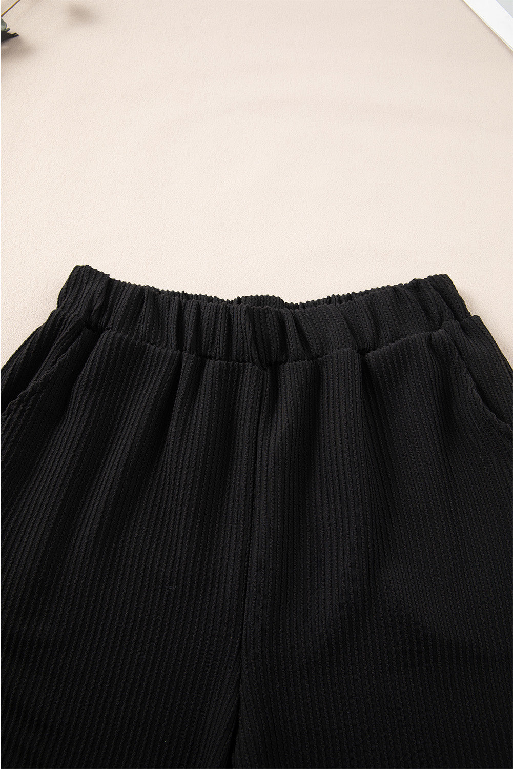 Black Corded Sleeveless Top and Pocketed Shorts Set Short Sets JT's Designer Fashion