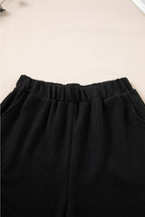 Black Corded Sleeveless Top and Pocketed Shorts Set Short Sets JT's Designer Fashion