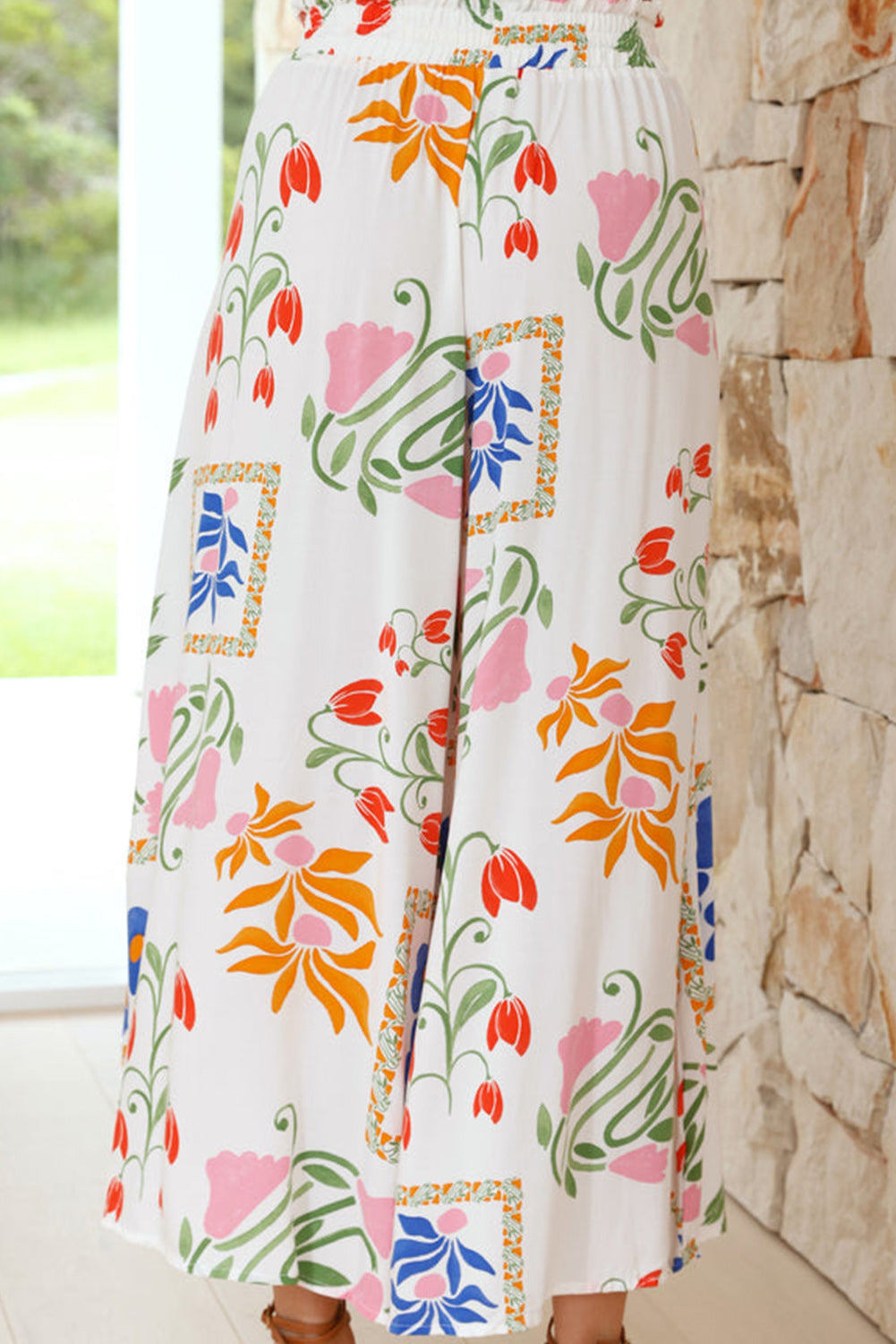 White Square Neck Tank and Wide Leg Pants Floral Set Pant Sets JT's Designer Fashion