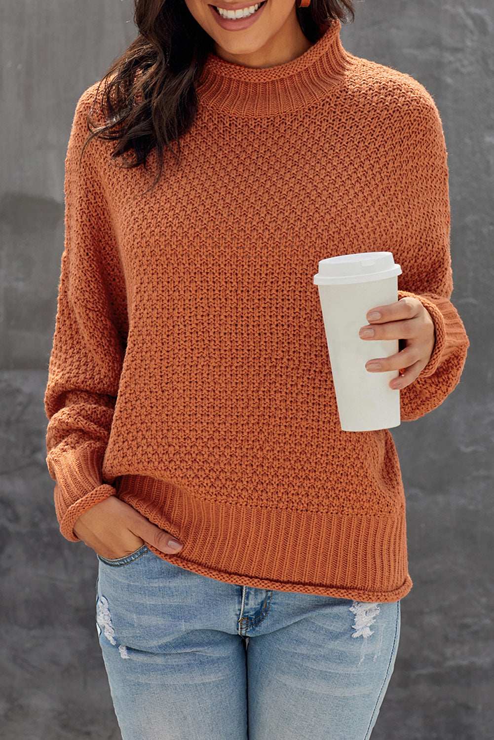 Orange Oversized Chunky Batwing Long Sleeve Turtleneck Sweater Sweaters & Cardigans JT's Designer Fashion