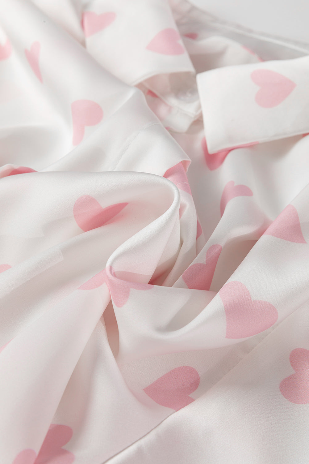 White Love Heart Print Drop Shoulder Puff Sleeve Shirt Blouses & Shirts JT's Designer Fashion