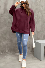 Red Dahlia Waffle Knit Fleece Lined High Low Oversized Hoodie Sweatshirts & Hoodies JT's Designer Fashion