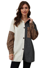 Gray Color Block Leopard Patched Corduroy Shacket Jackets JT's Designer Fashion