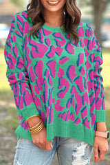 Green Abstract Print Ribbed Trim Baggy Sweater Green 50%Viscose+28%Polyester+22%Polyamide Sweaters JT's Designer Fashion
