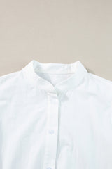 White Colorblock Rickrack Trim Short Sleeve Drawstring Waist Long Dress Maxi Dresses JT's Designer Fashion