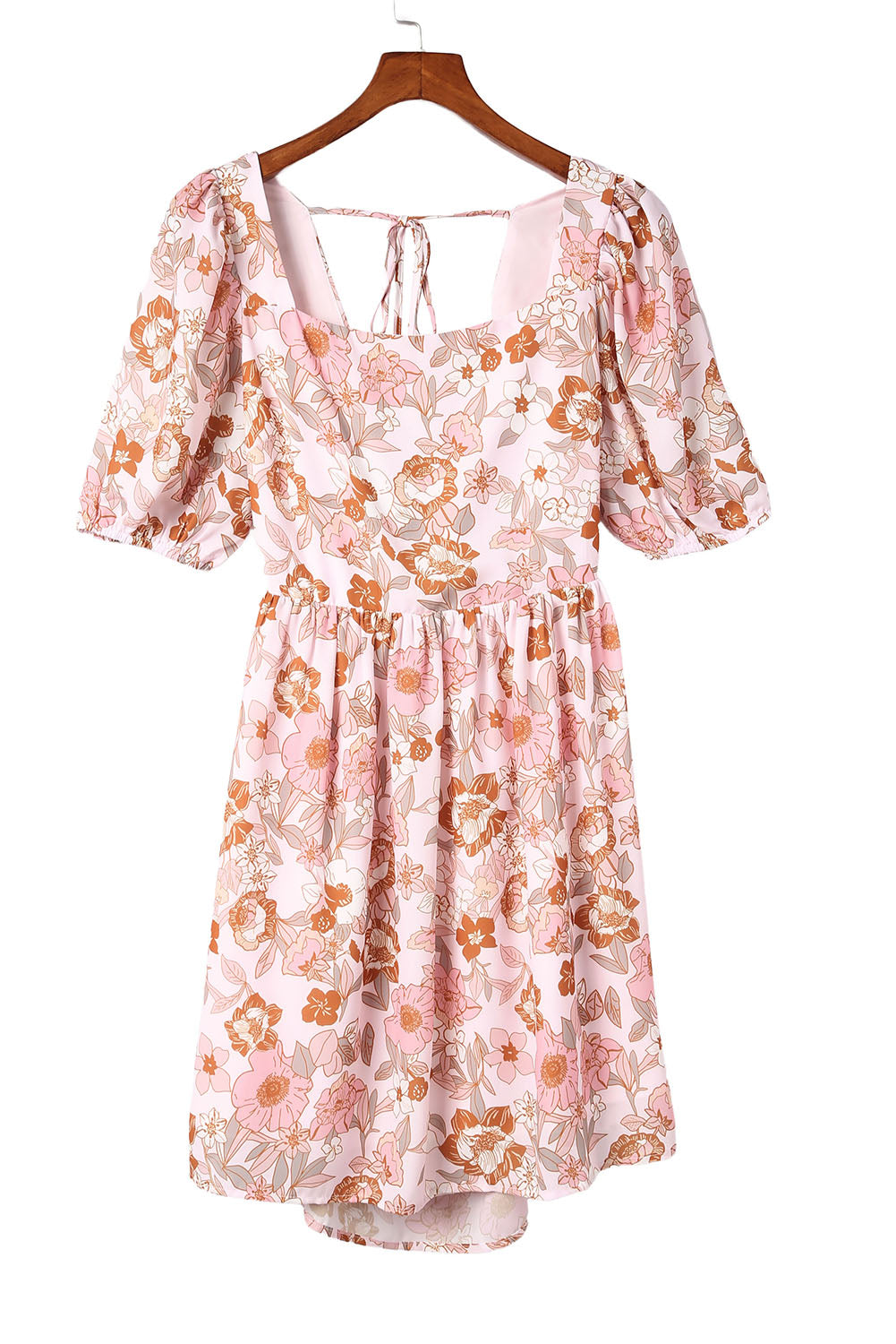 White Floral Print Bow Knot Backless Square Neck Mini Dress Floral Dresses JT's Designer Fashion